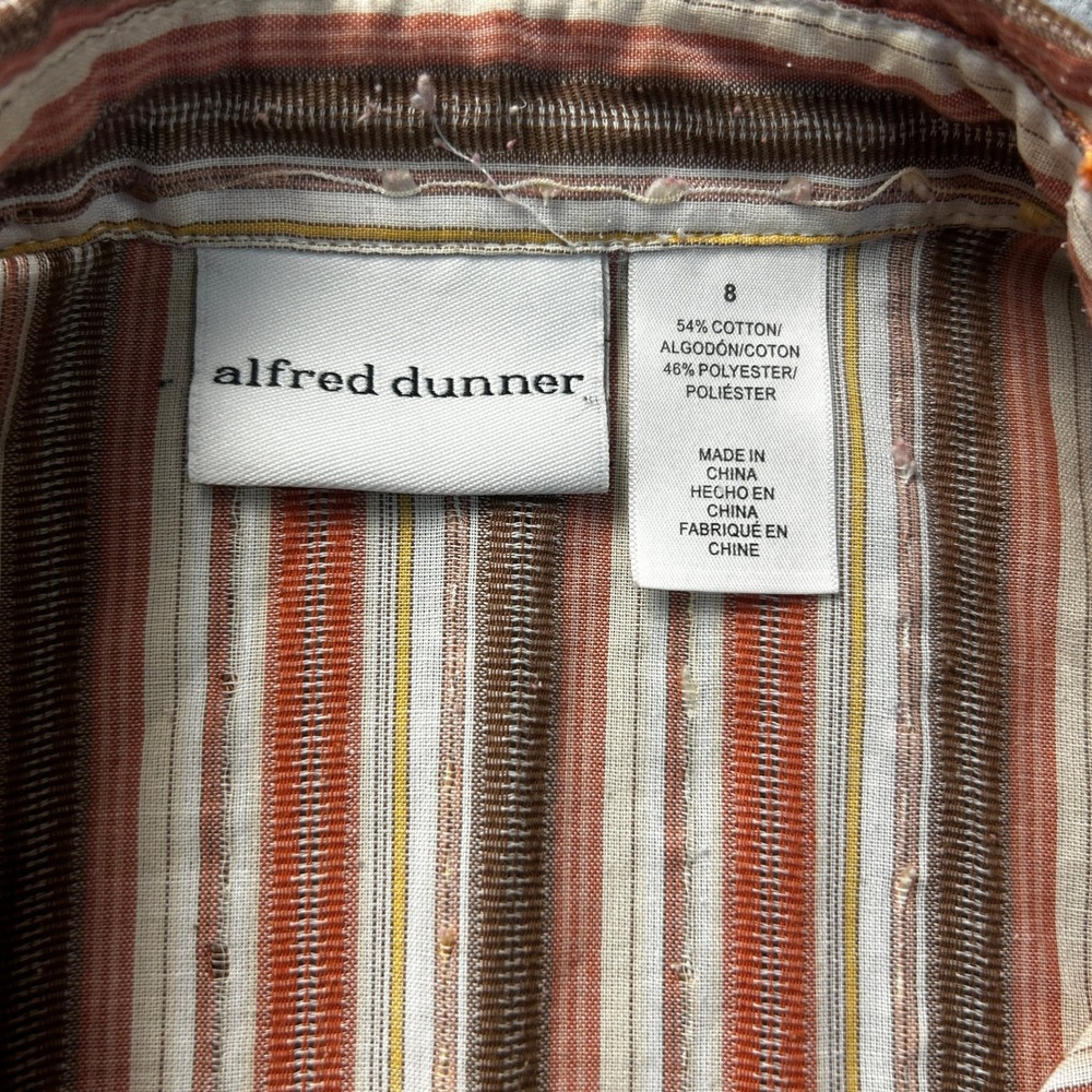 Striped Button Front 3/4 Sleeve Womens Size 8 Brown Orange Blouse  Alfred Dunner - Picture 3 of 8